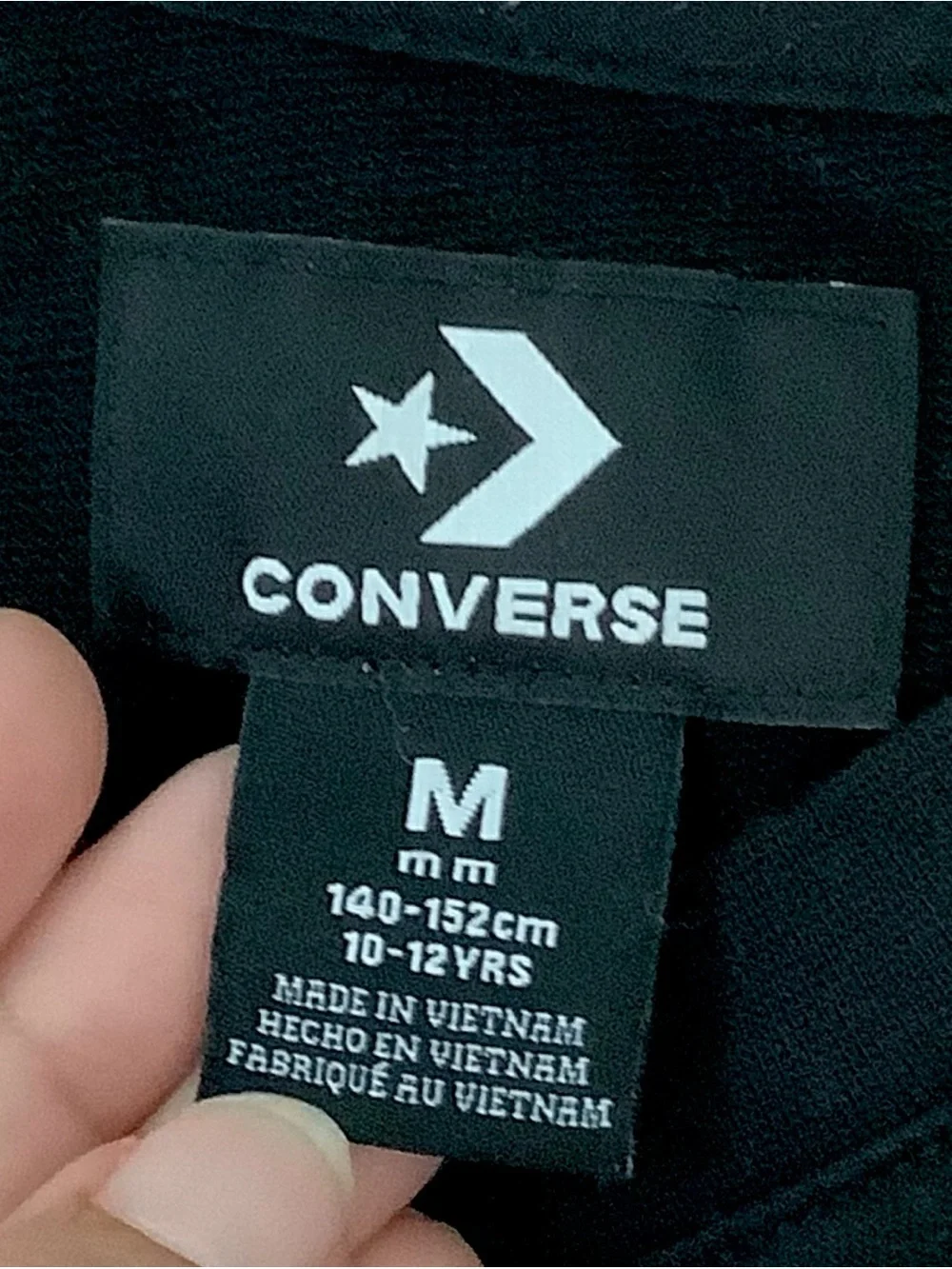 Converse Girls Black Lavender Stacked Wave Logo Cropped 3/4 Sleeve Tee, M 10/12
